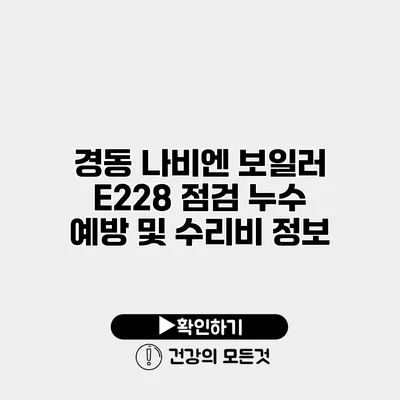 경동 나비엔 보일러 E228 점검 누수 예방 및 수리비 정보