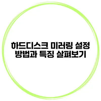 하드디스크 미러링 설정 방법과 특징 살펴보기
